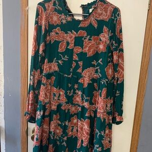 Anthropologie Teal and Coral Floral Dress